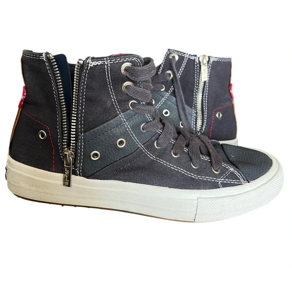 Levi's Hi Top Sneakers Canvas Lace Up Zipper Accent‎ Casual Mens Size 8